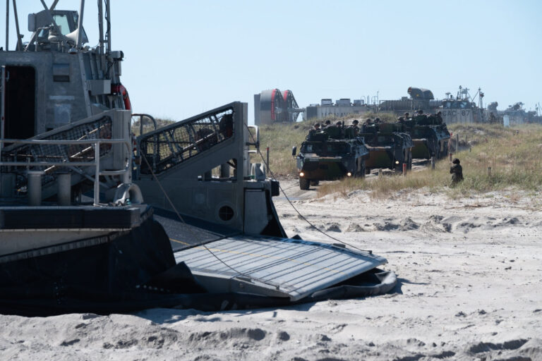 Exercice Bold Alligator 2017 au camp Lejeune (USA), base de la 2e division du corps des Marines (USMC). Les VAB d'une se