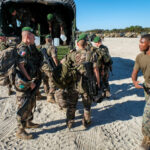 USA, Jacksonville, 2017-10-20. French soldiers on a beach getting ready for the Amphibious Bold Alligator Exercise organ