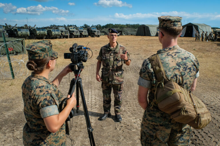 USA, Jacksonville, 2017-10-25. French soldier speaking in front of a camera  during the Amphibious Bold Alligator Exerci