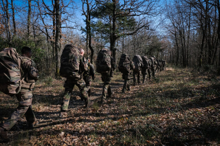 France, Castelnaudary, 2022-02-10. Training of foreign legion soldiers in south of France, at the 4th Regiment. Photogra