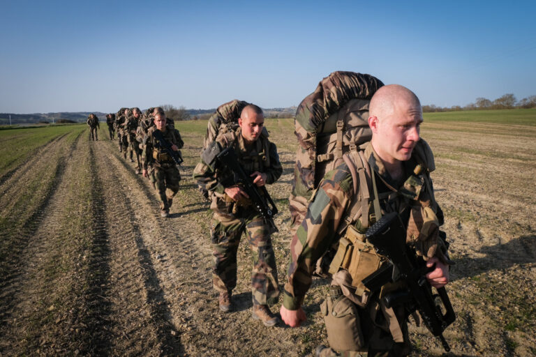 France, Castelnaudary, 2022-02-10. Training of foreign legion soldiers in south of France, at the 4th Regiment. Photogra