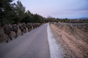 France, Aix-en-Provence, 2022-02-19. Training of foreign legion soldiers in south of France. Kepi blanc military walk of