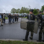 France, Melun, Mai 2024. Officer-students from the Melun school take part in their final exercise before joining a natio