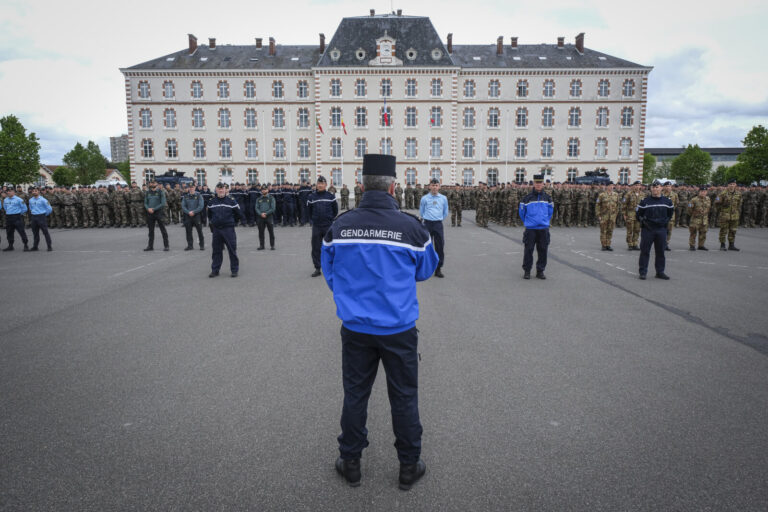 France, Melun, Mai 2024. Officer-students from the Melun school take part in their final exercise before joining a natio