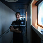 Mediterranean Sea, 2022-07-08. Mathilde, young officer student on French Navy Helicopter carrier Mistral during the Jean