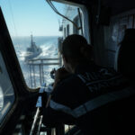 Mediterranean Sea, 2022-07-08. Mathilde, young officer student on French Navy Helicopter carrier Mistral during the Jean