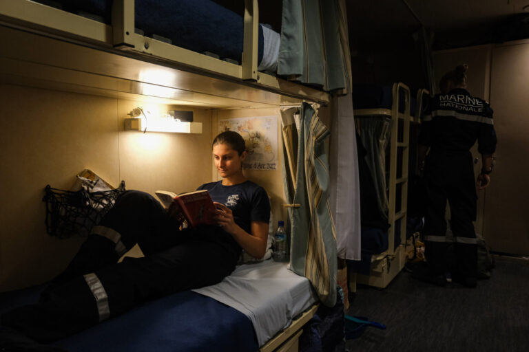 Mediterranean Sea, 2022-07-08. Mathilde, young officer student on French Navy Helicopter carrier Mistral during the Jean