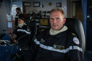 Mediterranean Sea, 2022-07-08. Captain Alexis Muller Commanding Officer of French Navy Helicopter carrier Mistral during