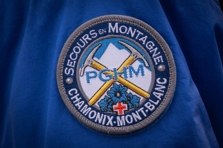 France, Chamonix, 2021-02-16. Logo of mountain rescue gendarmerie. Photograph by Fred MARIE / Defense Zone. France, Cham
