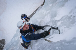 France, Chamonix, 2021-02-18. Immersion with mountain rescue gendarmerie (PGHM) during ice climbing training. Photograph