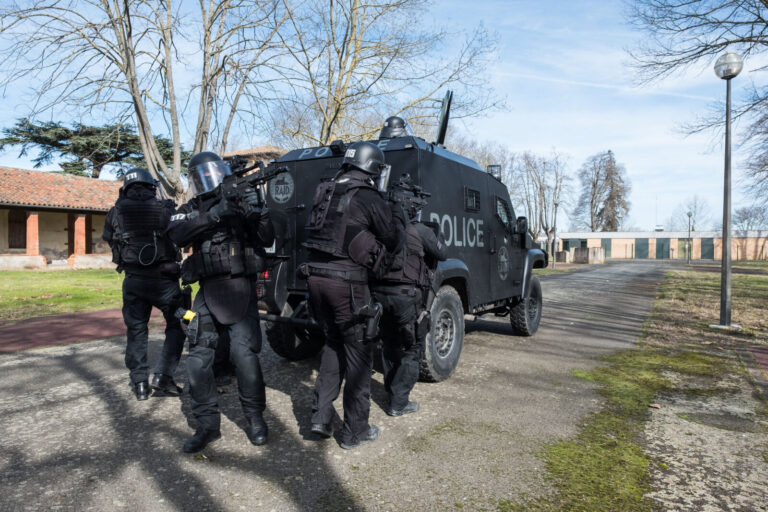 France, Toulouse, 2019-03-18. RAID (elite police unit, special forces) trains at its headquarters in Toulouse. They trai
