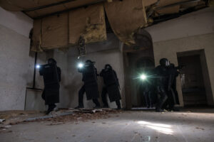 France, Toulouse, 2019-03-18. RAID (elite police unit, special forces) trains at its headquarters in Toulouse. They trai