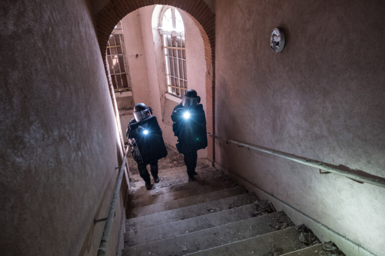 France, Toulouse, 2019-03-18. RAID (elite police unit, special forces) trains at its headquarters in Toulouse. They trai