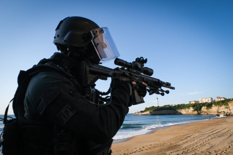 France, Biarritz, 2019-08-25. Raid special police forces in Biarritz for G7 international summit. Photograph by Fred MAR