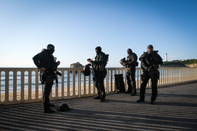 France, Biarritz, 2019-08-25. Raid special police forces in Biarritz for G7 international summit. Photograph by Fred MAR