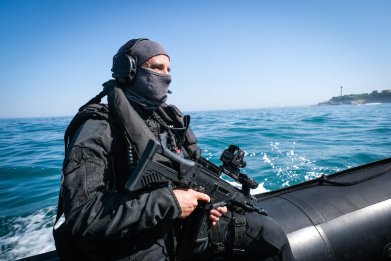 France, Biarritz, 2019-08-25. Raid special police forces in Biarritz for G7 international summit. Photograph by Fred MAR