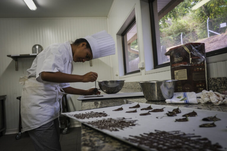 French Polynesia, Papeete, 2019-10-29. Portrait of Blanche, young Tahitian 22 years old and apprentice pastry chef in th