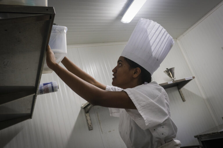 French Polynesia, Papeete, 2019-10-29. Portrait of Blanche, young Tahitian 22 years old and apprentice pastry chef in th