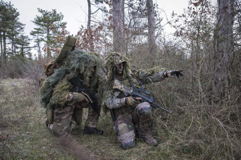 France, Castres, 2018-01-25. Elite sniper shooters from the 8th Marine Infantry Parachute Regiment are training in camou