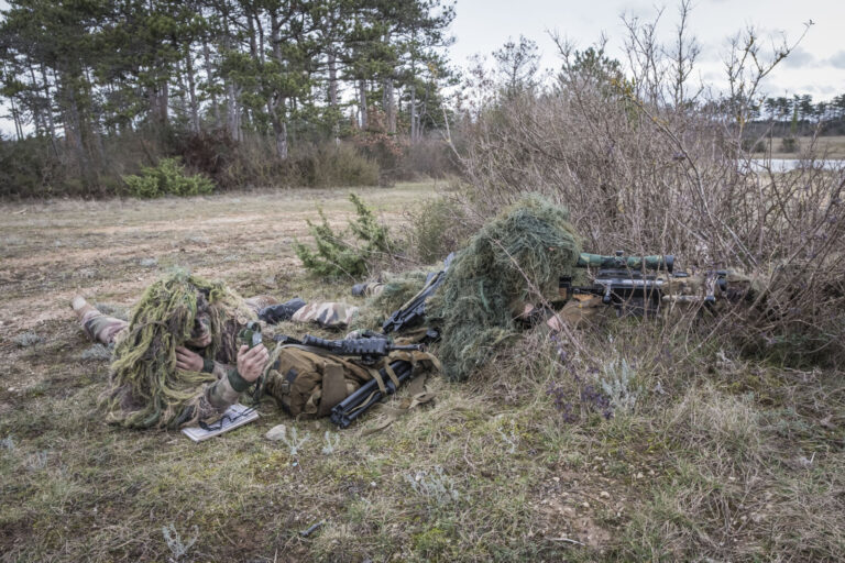 France, Castres, 2018-01-25. Elite sniper shooters from the 8th Marine Infantry Parachute Regiment are training in camou