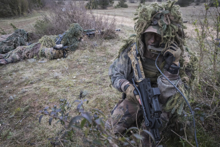 France, Castres, 2018-01-25. Elite sniper shooters from the 8th Marine Infantry Parachute Regiment are training in camou