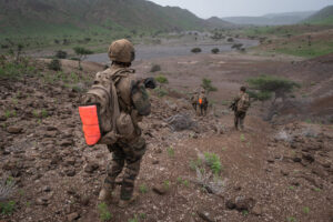 Djibouti, Djibouti, 2020-02-06. French military training into desert. Young officers learn how to survive and combat in 