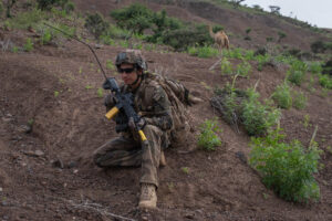 Djibouti, Djibouti, 2020-02-06. French military training into desert. Young officers learn how to survive and combat in 