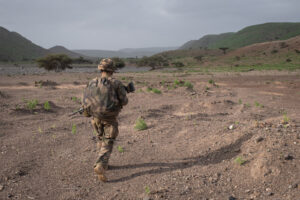 Djibouti, Djibouti, 2020-02-06. French military training into desert. Young officers learn how to survive and combat in 