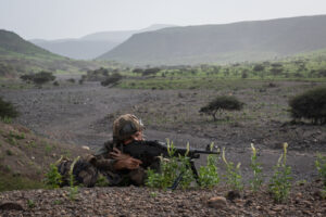 Djibouti, Djibouti, 2020-02-06. French military training into desert. Young officers learn how to survive and combat in 