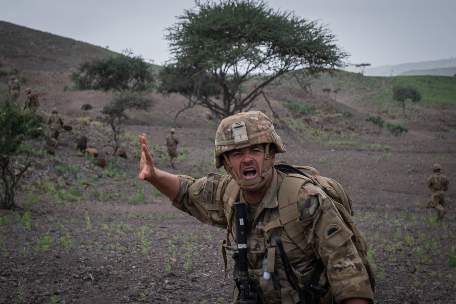 Djibouti, Djibouti, 2020-02-06. US soldiers from national guard airborne training with french soldiers in Djibouti deser