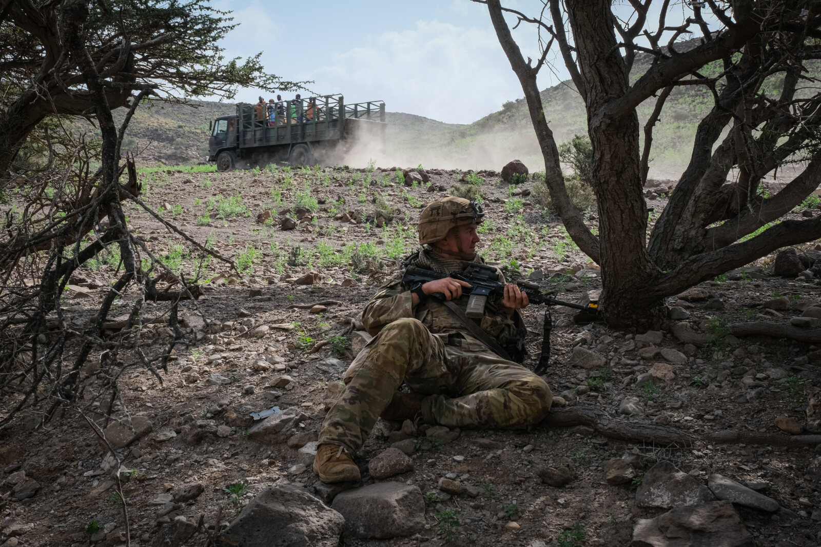 Djibouti, Djibouti, 2020-02-06. US soldiers from national guard airborne training with french soldiers in Djibouti deser