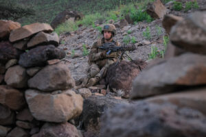 Djibouti, Djibouti, 2020-02-06. French military training into desert. Young officers learn how to survive and combat in 