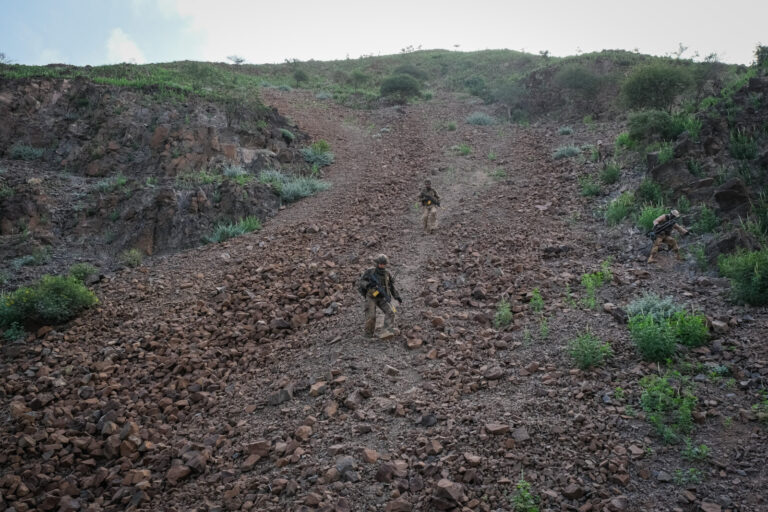 Djibouti, Djibouti, 2020-02-06. French military training into desert. Young officers learn how to survive and combat in 
