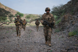 Djibouti, Djibouti, 2020-02-06. French military training into desert. Young officers learn how to survive and combat in 