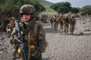 Djibouti, Djibouti, 2020-02-06. French military training into desert. Young officers learn how to survive and combat in 