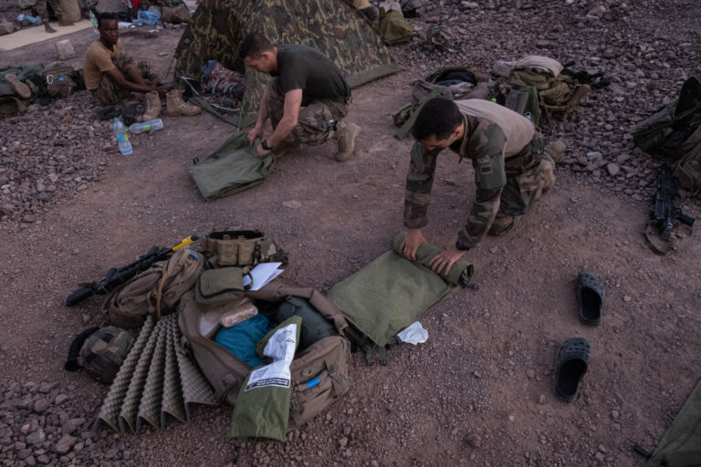 Djibouti, Djibouti, 2020-02-06. French military training into desert. Young officers learn how to survive and combat in 