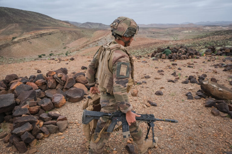 Djibouti, Djibouti, 2020-02-06. French military training into desert. Young officers learn how to survive and combat in 