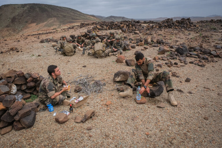 Djibouti, Djibouti, 2020-02-06. French military training into desert. Young officers learn how to survive and combat in 