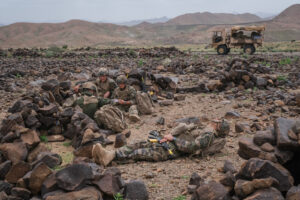 Djibouti, Djibouti, 2020-02-06. French military training into desert. Young officers learn how to survive and combat in 