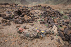 Djibouti, Djibouti, 2020-02-06. French military training into desert. Young officers learn how to survive and combat in 
