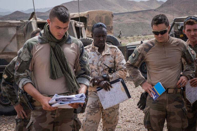 Djibouti, Djibouti, 2020-02-06. French military training into desert. Young officers learn how to survive and combat in 
