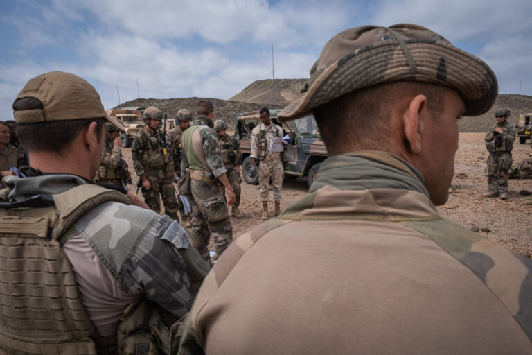 Djibouti, Djibouti, 2020-02-06. French military training into desert. Young officers learn how to survive and combat in 