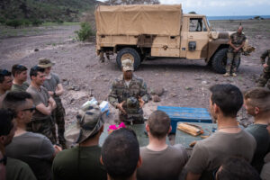 Djibouti, Djibouti, 2020-02-06. French military training into desert. Young officers learn how to survive and combat in 