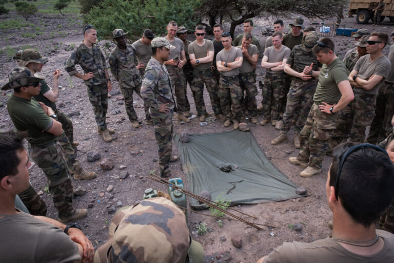 Djibouti, Djibouti, 2020-02-06. French military training into desert. Young officers learn how to survive and combat in 