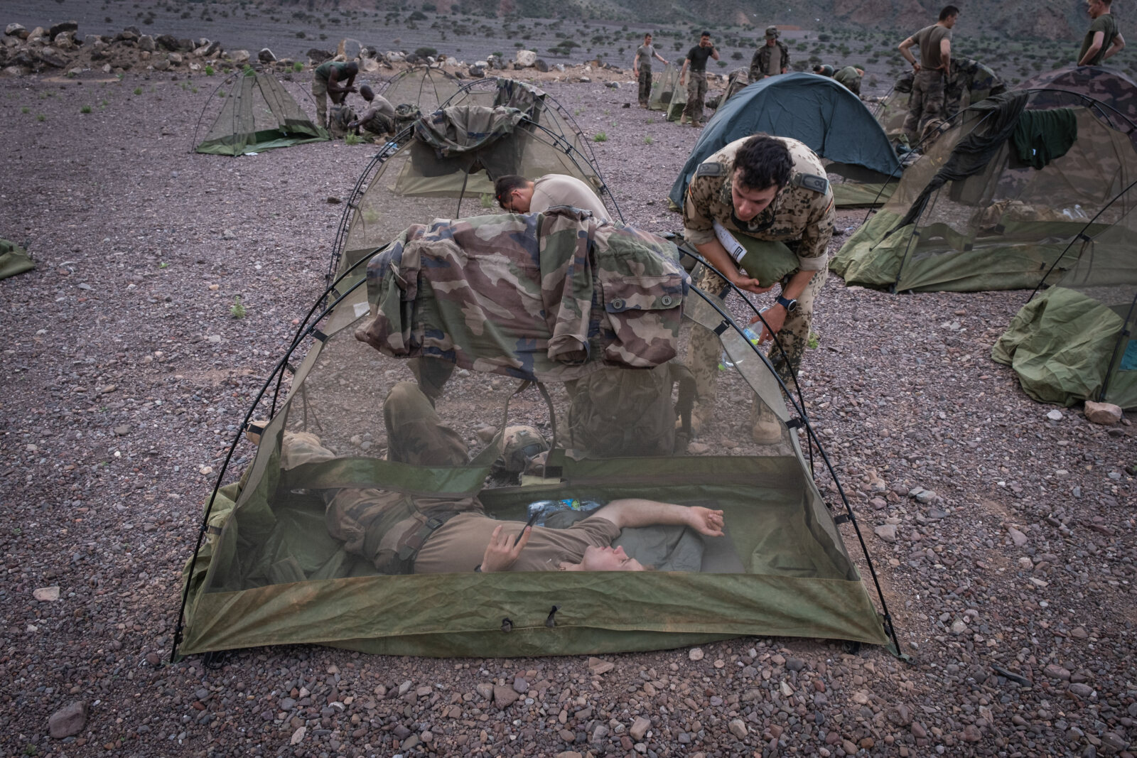 Djibouti, Djibouti, 2020-02-06. French military training into desert. Young officers learn how to survive and combat in 