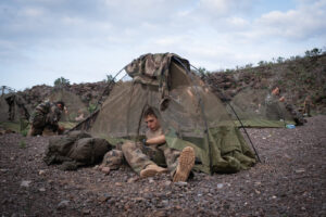 Djibouti, Djibouti, 2020-02-06. French military training into desert. Young officers learn how to survive and combat in 