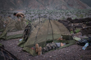 Djibouti, Djibouti, 2020-02-06. French military training into desert. Young officers learn how to survive and combat in 