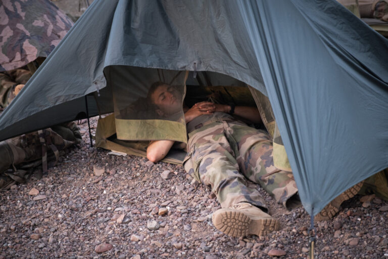 Djibouti, Djibouti, 2020-02-06. French military training into desert. Young officers learn how to survive and combat in 