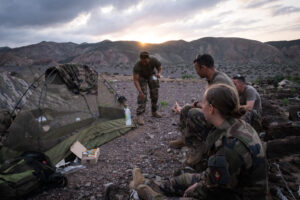 Djibouti, Djibouti, 2020-02-06. French military training into desert. Young officers learn how to survive and combat in 