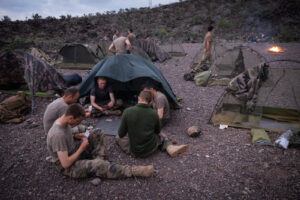 Djibouti, Djibouti, 2020-02-06. French military training into desert. Young officers learn how to survive and combat in 